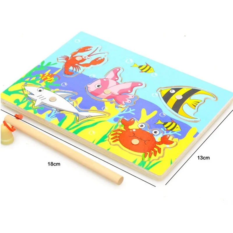 Детские 3D Магнитные Развивающие рыболовные пазлы деревянные игрушки для рыбалки