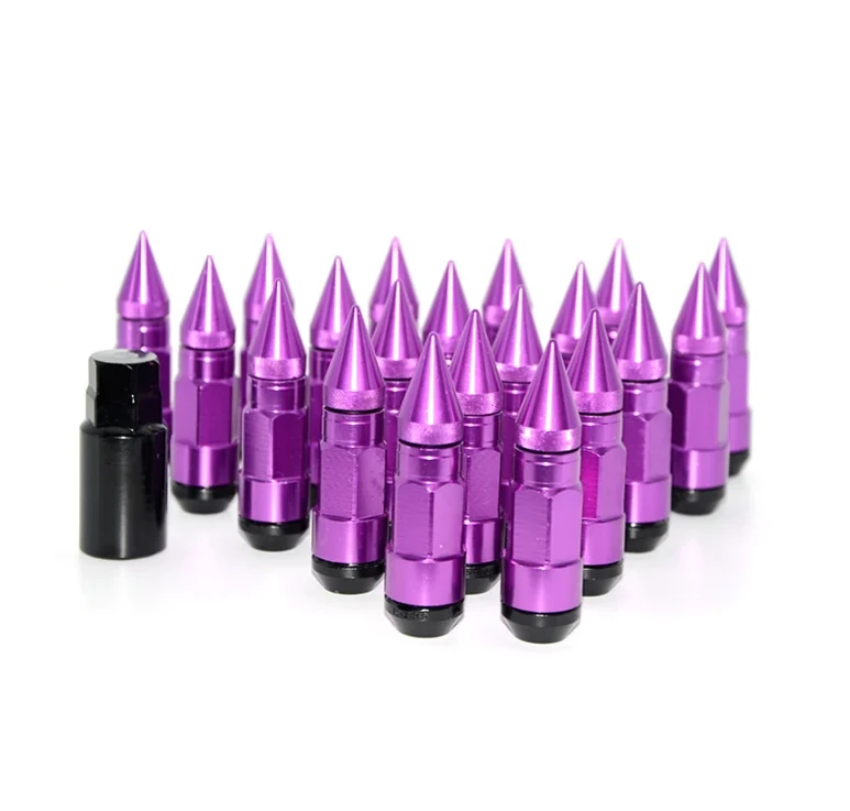 Purple Стильные колесные гайки M12X1.5 20 шт. гоночная композитная гайка Противоугонная стальная блокировочная гайка болт с шипами - Название цвета: Purple