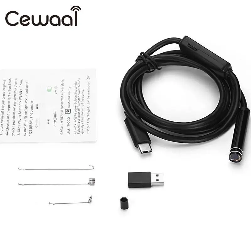 CEWAAL 8 мм 2MP 3 м Android телефон usb Тип C эндоскоп камера Водонепроницаемая видеокамера