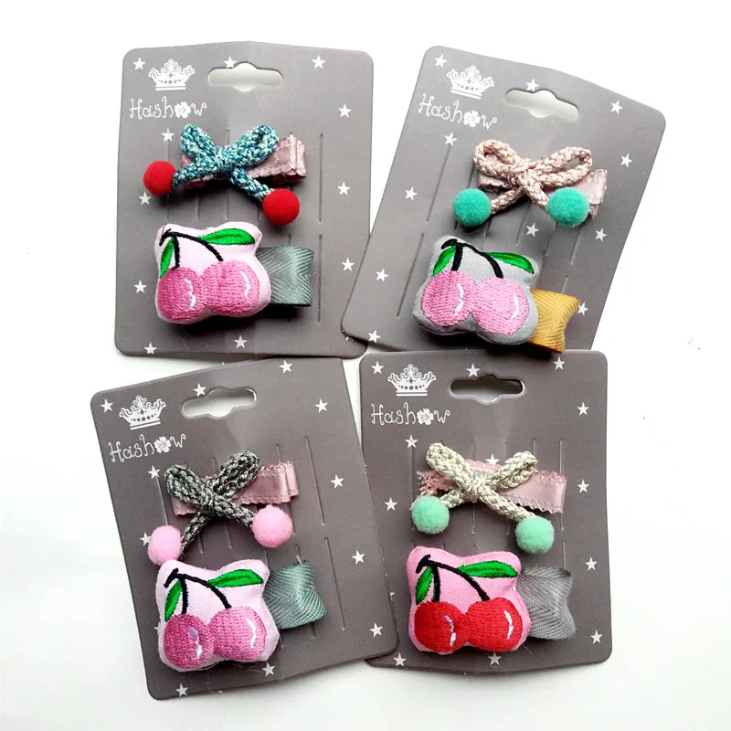 

New Cute Girls Hairpin Resale Modish Girls Felt Kid Hair Clips Bowknot Cartoon Fruit Cherry Design Mini Bow Wool Ball Children