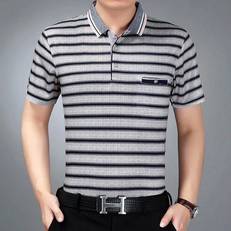 Бренд thoshine летняя мужская рубашка поло в полоску 97% вискоза модные мужские