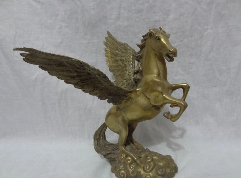 SCY Elegant old S2696 9&quot Chinese Brass Year Zodiac Wealth Animals Fly Myth Up Horse Bronze Statue (A 0319 discount 35%) | Дом и сад