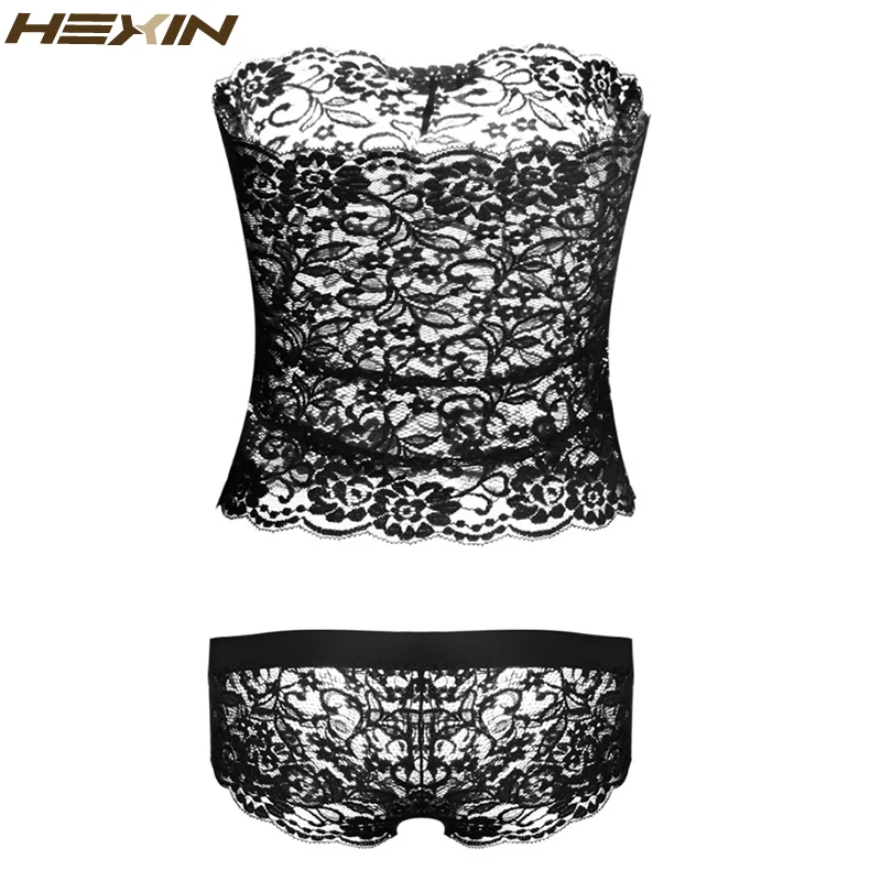 HEXIN Plus Size Women Sexy Lace Lingerie Fashion Sleepwear Female Low Waist Underwear Panties Tempting Briefs Bra Set |