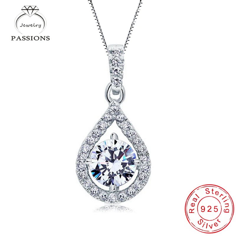 Platinum Plated Новинка, 925 пробы, серебряные подвески в форме капель воды, ожерелье AAA+ кубический цирконий для женщин, свадебное ожерелье, ювелирное изделие, подарок - Окраска металла: Platinum Plated