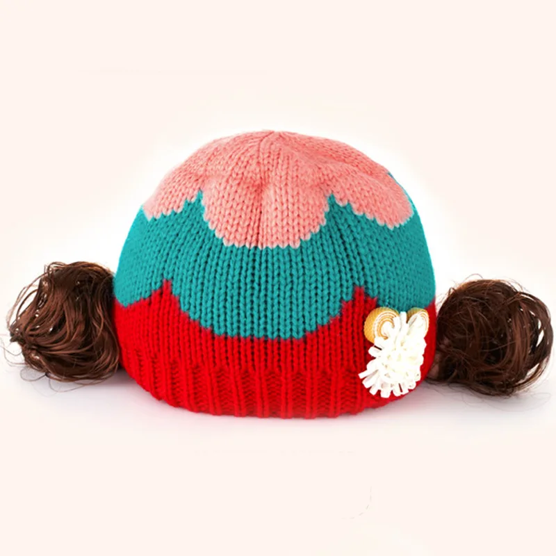 Winter Children Headwear Baby autumn winter hat boys girls child knitted kids cute wig bonnet children products | Детская одежда и