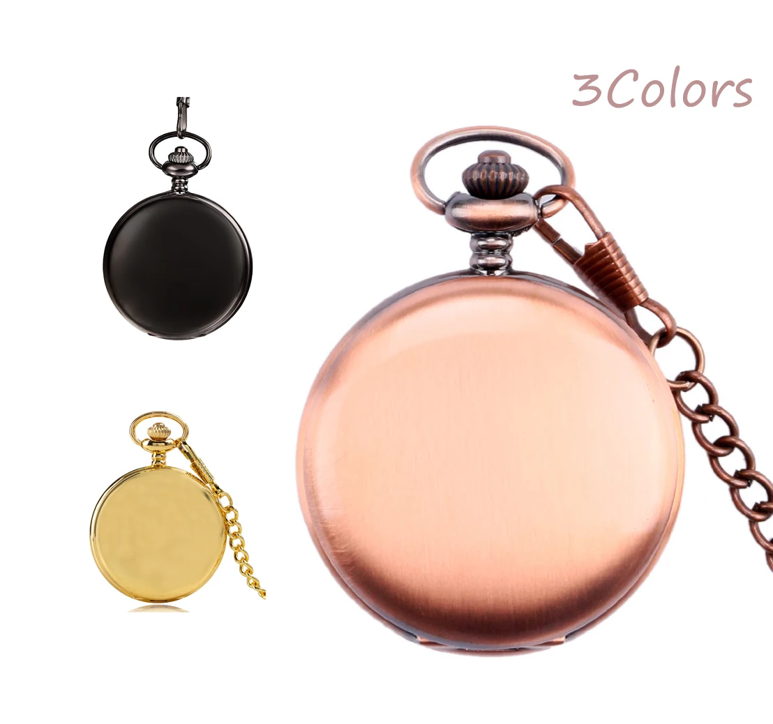 

Retro Red Copper Smooth Pocket Watch Antique Pendant Rough Chain Quartz Clock Classic Rose Gold Necklace Watches For Ladies Girl