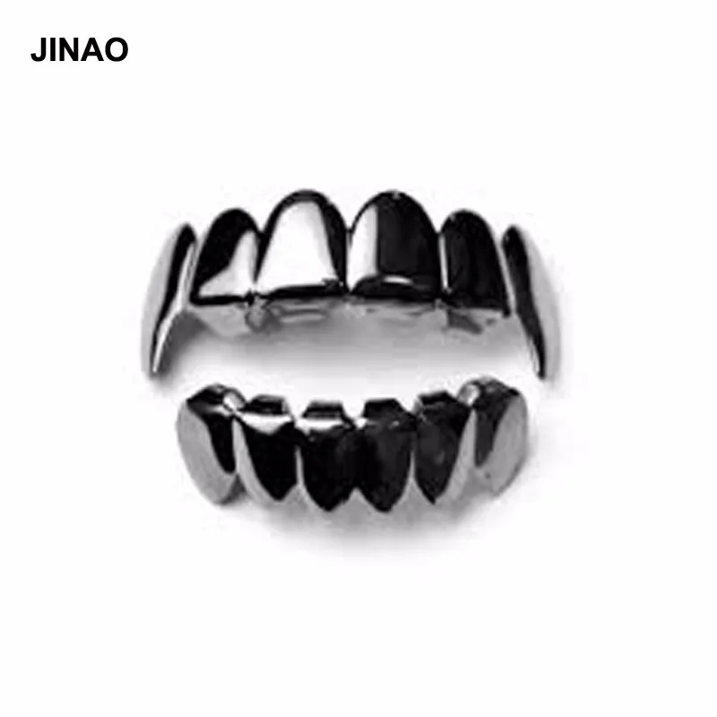 JINAO посеребренные хип-хоп ЗУБЫ для гриля, колпачки для гриля, набор для гриля сверху и снизу, зубы вампира для Хэллоуина, комплекты для рождественской вечеринки