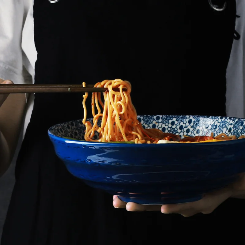 Винтажная керамическая посуда в японском стиле чаша для рамен сине белая