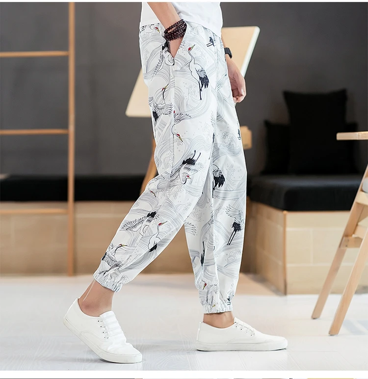 Sinicism StoreDesigner мужские брюки мужские черные брюки с принтом журавля мужские повседневные осенние уличные спортивные штаны для бега
