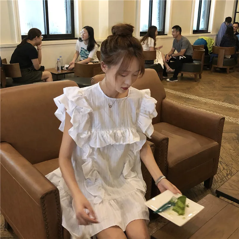 Новое Женское платье с оборками свободные рукава белые черные 8146|Женские платья|