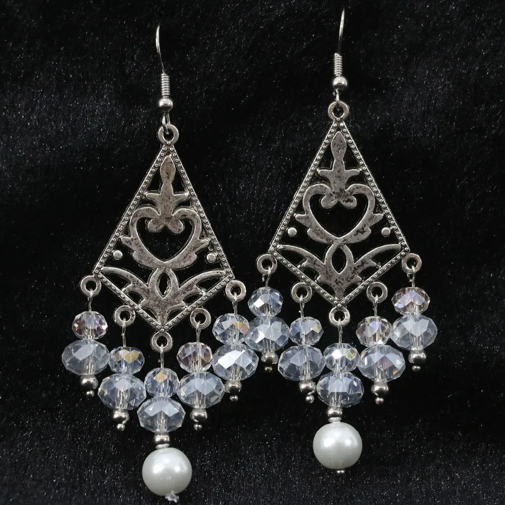 

New lovely 7 rows necklace earrings white round shell simulated-pearl rhinestone crystal abacus elegant jewelry B1296