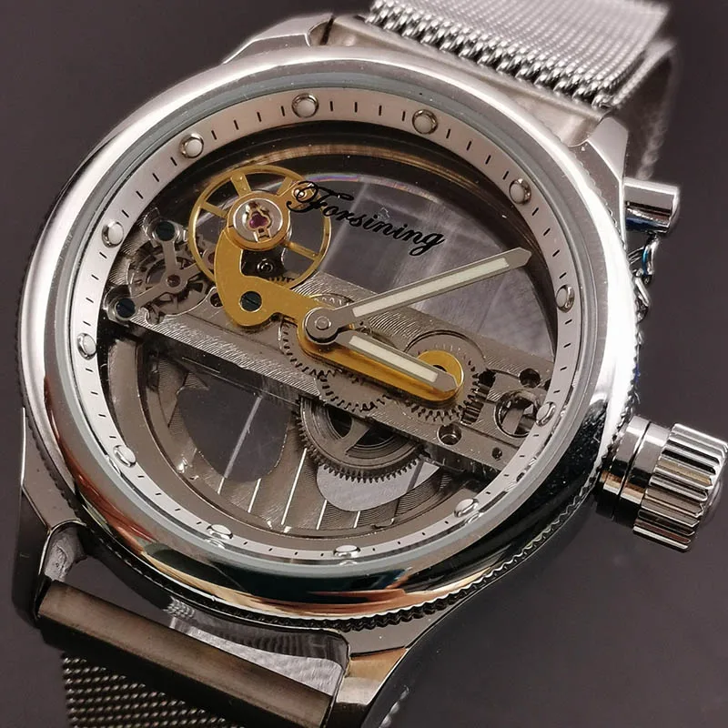 Прозрачные Tourbillion ручной Ветер двухсторонний серебряный корпус механические