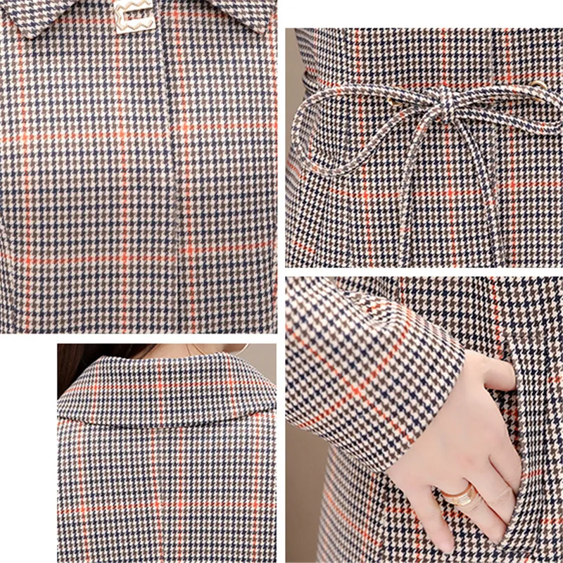 Демисезонный Для женщин ветровка 2019 новый Mid-длинные клетчатые женские пальто