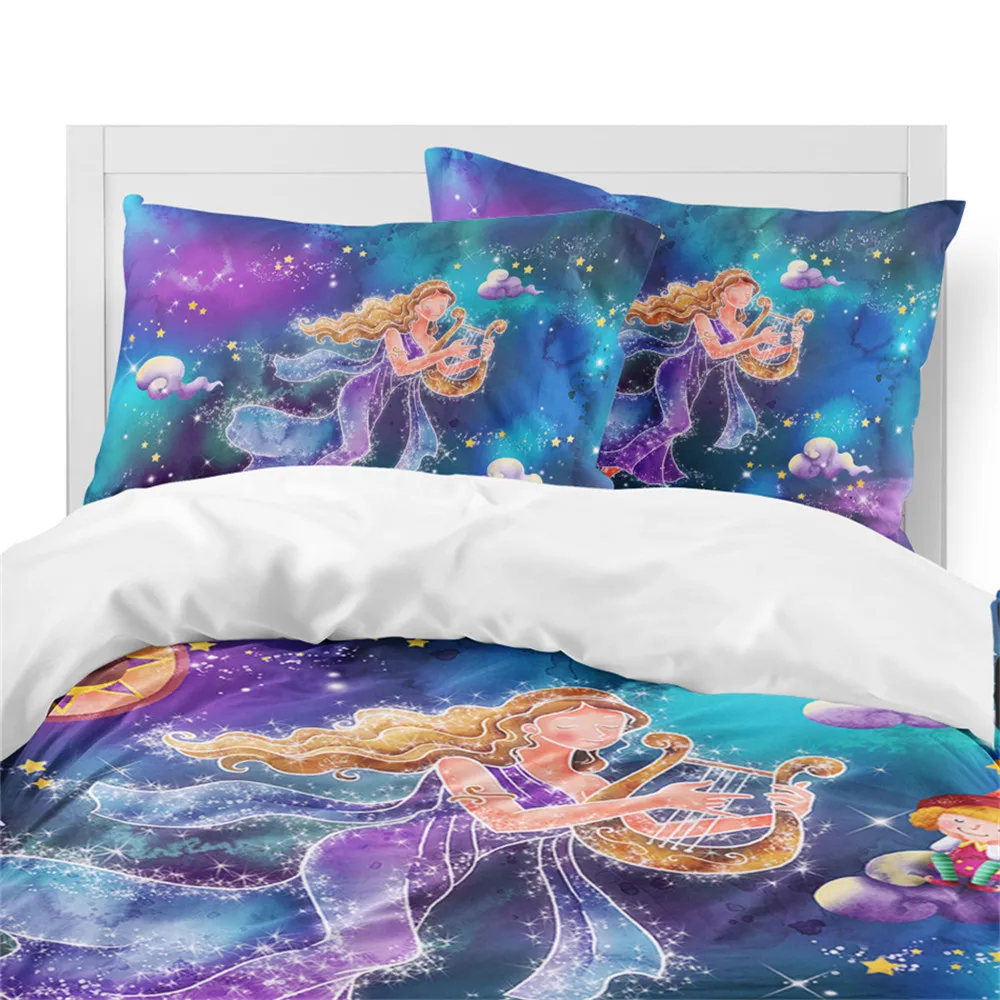 Girls Princess Cartoon Bedding Set Colorful Virgo Constellation Duvet Cover Galaxy Print Twin Queen King Size D25 | Дом и сад