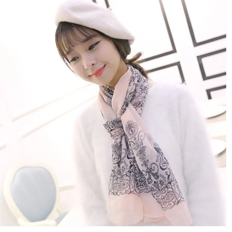 Женский шарф-шаль Тонкая шелковая нить синего и белого цвета 2019 |