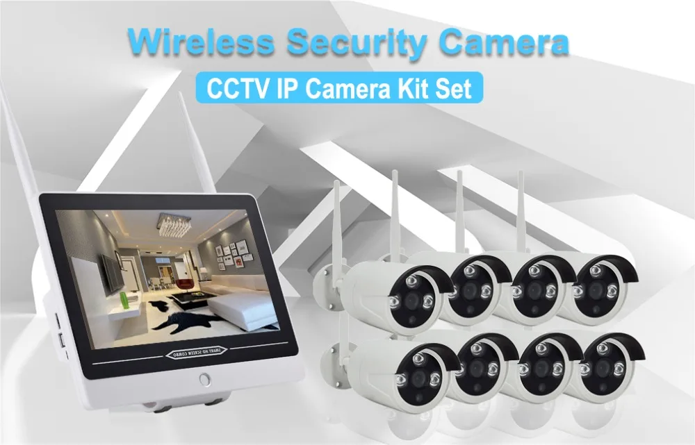 960 P 8CH беспроводные наборы NVR CCTV Системы 1" ЖК-дисплей монитор Экран 1.3MP 8 шт. Wi-Fi IP Камера открытый P2P комплект видеонаблюдения