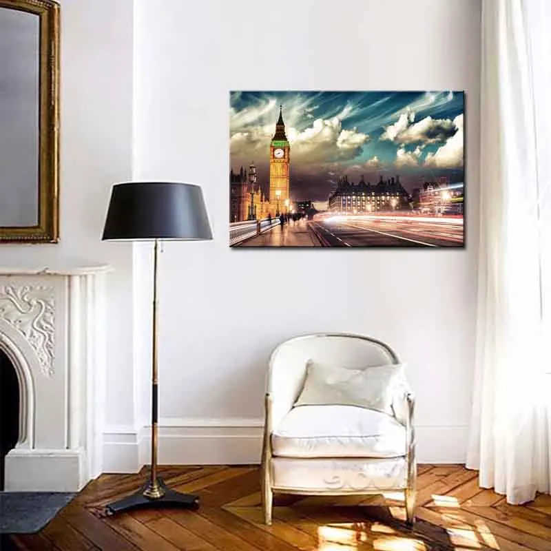 British Big Ben Canvas Print Painting Modern Beautiful Night Landscape Clock Tower Wall Art Pictures For Living Room Decor 1Pcs | Дом и сад