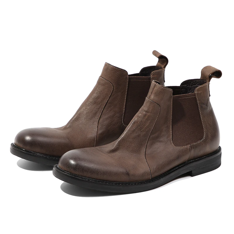 Vintage Style Man Boots Genuine leather Chelsea Booties High top Short Martin |