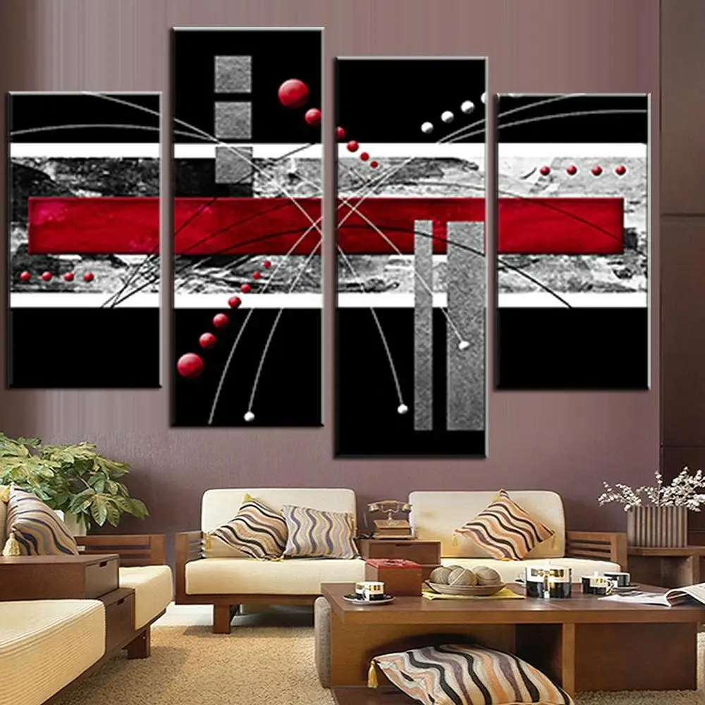 4 Pcs/Set Canvas Wall Art Picture Red Black Grey Combined Painting Modern Home Room Decor Abstract HD Poster | Дом и сад