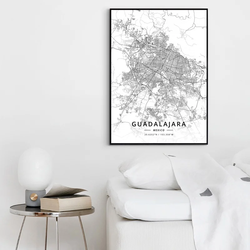 Guadalajara Mexico Modern City Map Canvas Art Print Home Room Decor Poster | Дом и сад