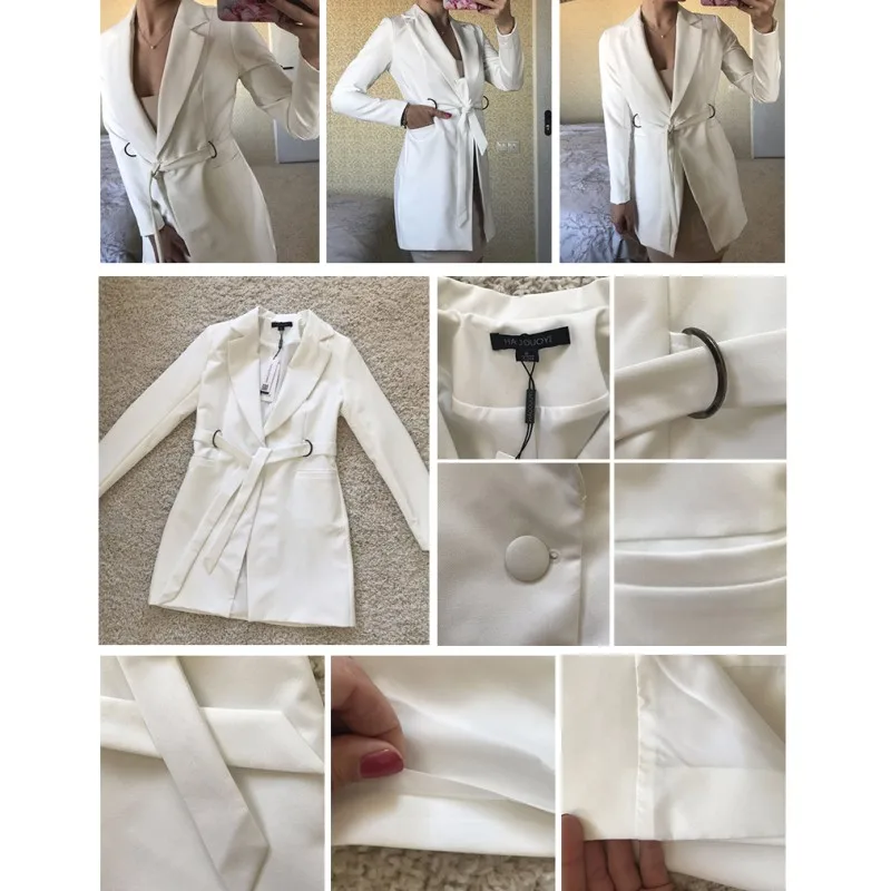 

OL Style Women Solid White High Waist Casual Slim Office Dresses Sexy Plunge Neck Elegant Mini Dress Long Sleeve Spring Autumn