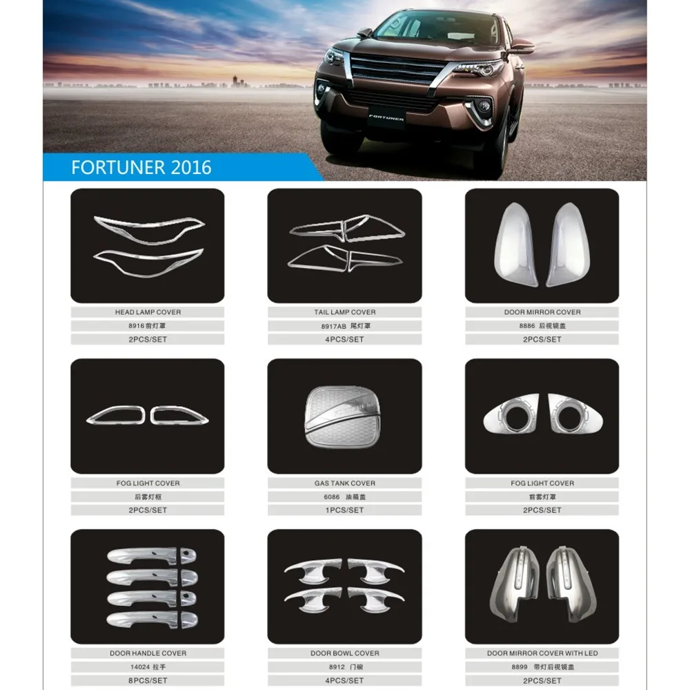 21 шт. хромированные аксессуары для Toyota Fortuner 2015 2018 FS|Хромирование| |