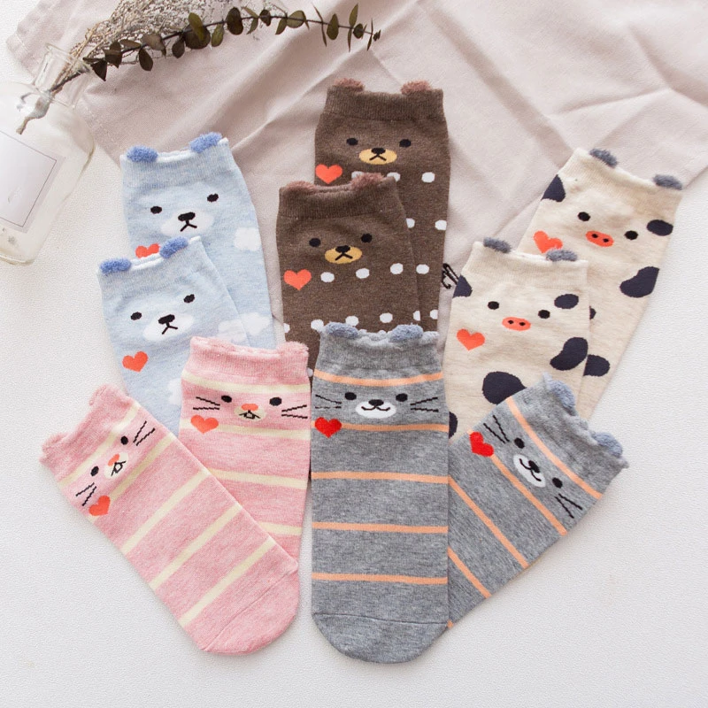 Носки женские Короткие хлопковые с 3d рисунком кошек и собак|Носки| |