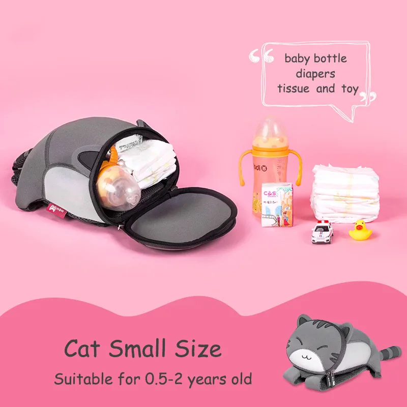 Small-cat NOHOO/Детские рюкзаки для малышей с поводком для безопасности; детские школьные сумки с объемными рисунками животных; рюкзак для малышей с защитой от потери; рюкзак для мальчиков и девочек - Цвет: Small-cat