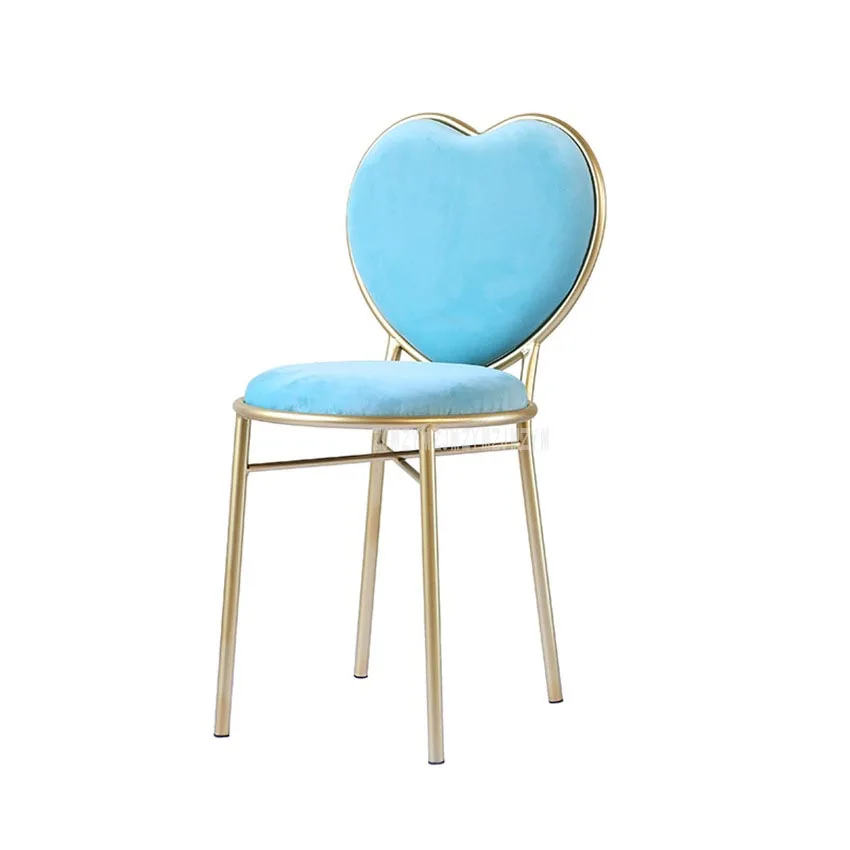 

Modern Fashion Nordic Minimalist Coffee Cafe Chair Love Heart Shape Backrest Flannelette Soft Seat Metal Iron Art Leisure Chair