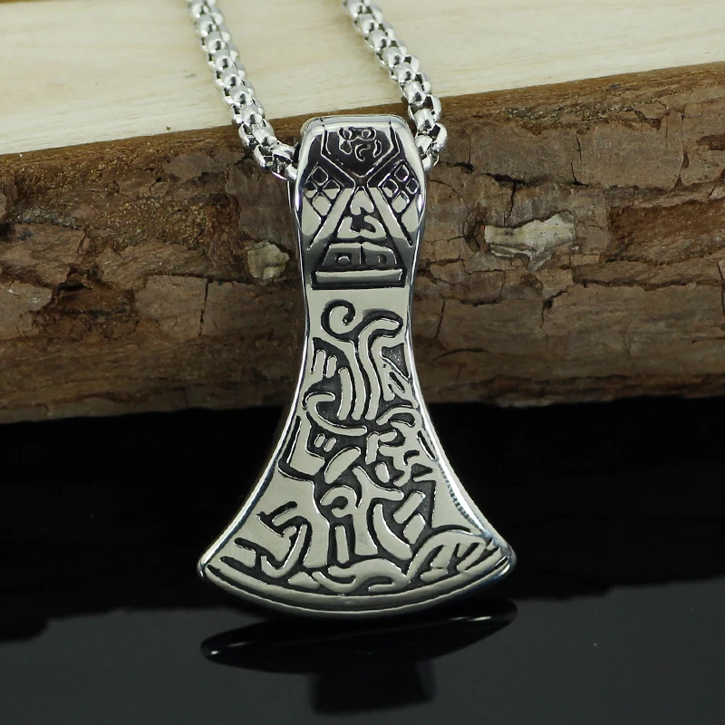 Vintage Norse Viking Ax Pendant Men's Scandinavian Retro Silvery Axe Necklace Thor Odin Loki Asgard Jewelry | Украшения и