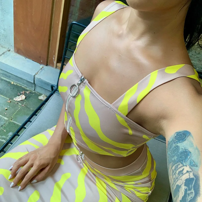 Shstyle пляжная одежда на молнии кроп топы Длинная юбка Женский комплект 2 шт. 2019 лето