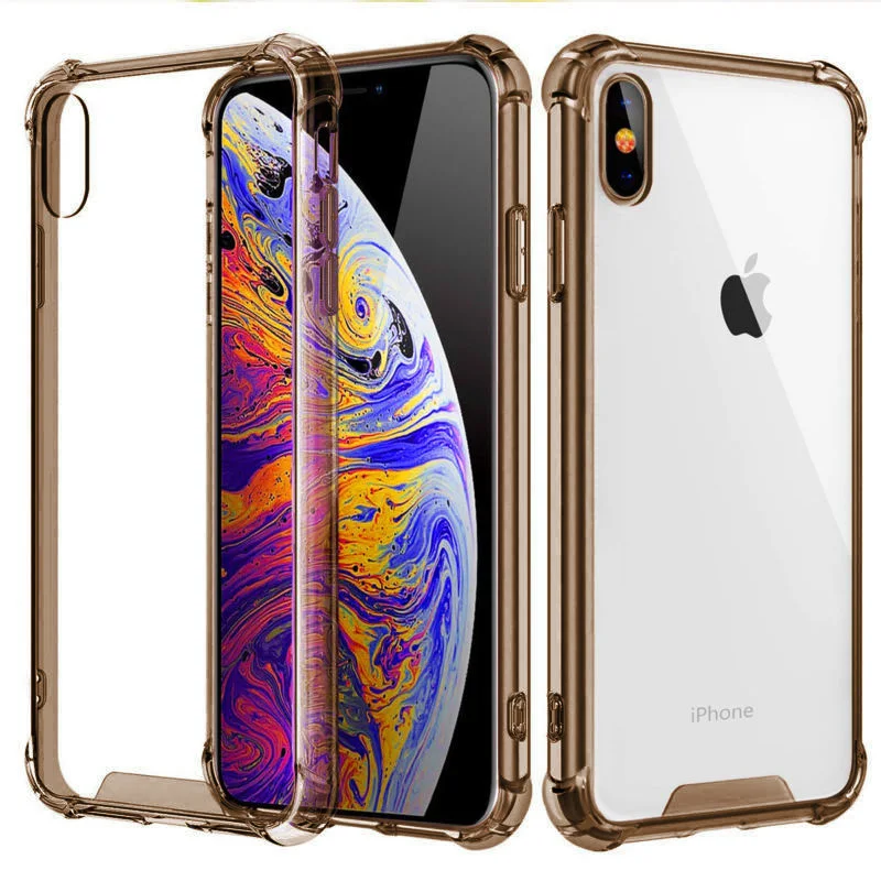 black Противоударный бампер, прозрачный защитный чехол для телефона для iPhone 11 X XS XR XS Max 8 7 6 6S Plus, Прозрачная силиконовая задняя крышка - Цвет: black