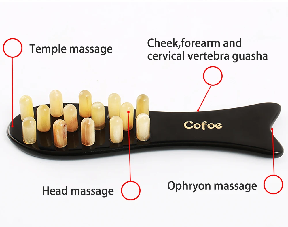 Cofoe gua sha расческа для массажа ногтей расческа типа рыбы Рог яка Меридиан расческа для массажа головы инструмент для массажа шеи головы Акупрессура комплект Guasha