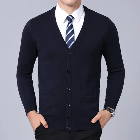 Новинка 2021, модный брендовый свитер для мужчин, кардиган, пальто с V-образным вырезом, облегающие вязаные Джемперы, зимняя повседневная мужская одежда в Корейском стиле