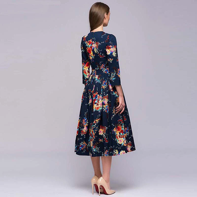 Женское плиссированное платье Zebery летнее темно синее трапециевидной формы с