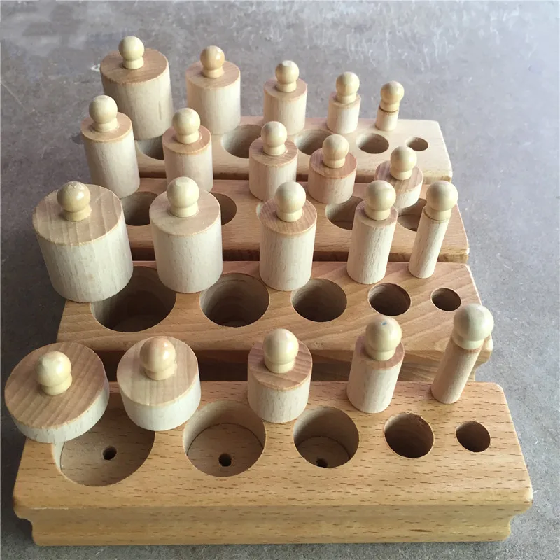 Цилиндрические цилиндрические блоки деревянные игрушки Монтессори для малышей