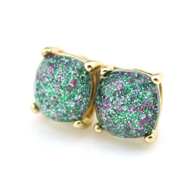 Gold Green Блестящие серьги-гвоздики, женские модные ювелирные изделия, Золотые маленькие квадратные серьги в горошек, подарок на день Святого Валентина, корейские серьги - Окраска металла: Gold Green