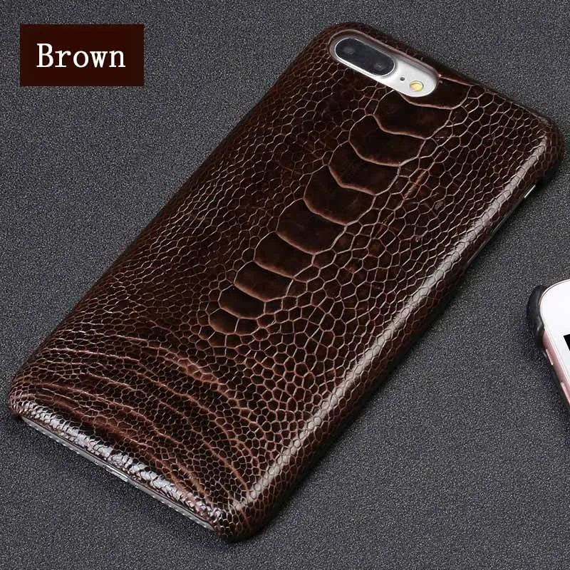 Brown Натуральный страусовый чехол для телефона для iPhone 11 7 P, роскошный чехол из натуральной кожи для 6 6S 7 8 Plus X 5 5S SE - Цвет: Brown