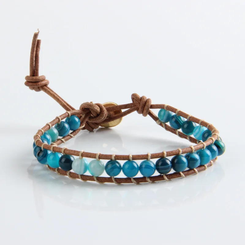 Мода Boho каменные бусы Браслеты для Для женщин красочные камень с одного кожа