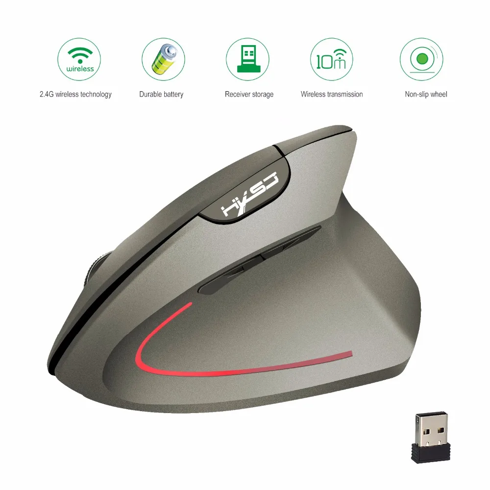 HXSJ vertical mouse 2.4G wireless mouse rechargeable mouse built-in 600 mA battery adjustable 2400dpi suitable for office game