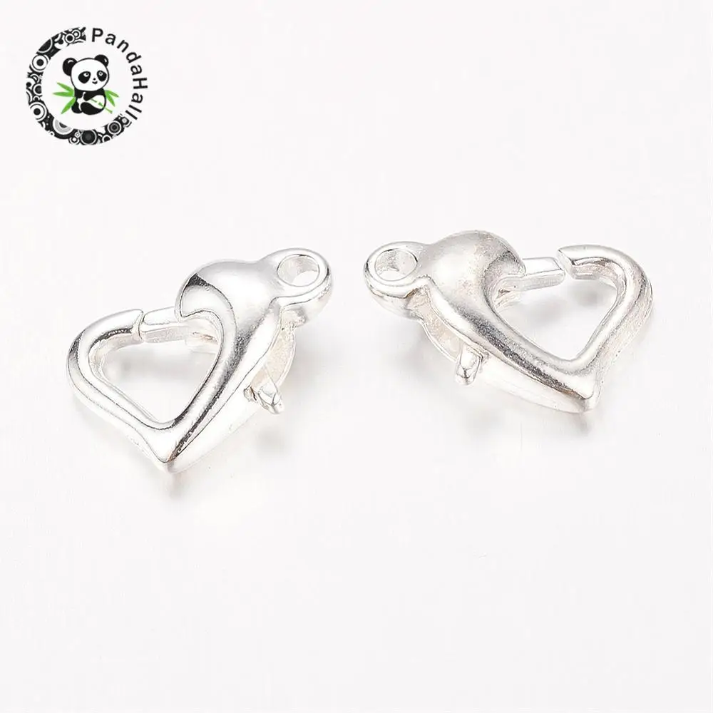 

Alloy Lobster Claw Clasps, Heart, Silver Plated, Nickel Free, about 9mm wide, 12mm long, 4mm thick; hole: 1.2mm