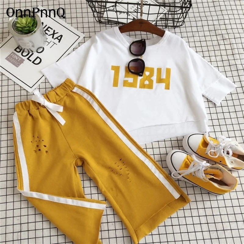 Девушка Костюм 2017 младенца лета малышей 2 шт. наборы детская мода хлопок футболки