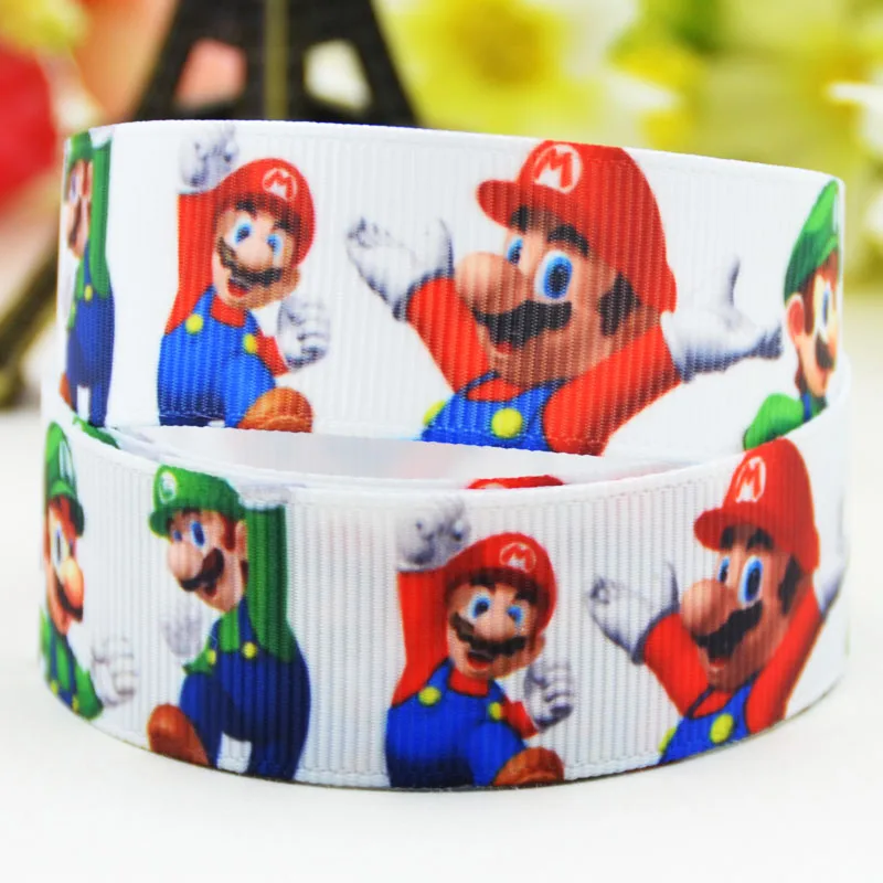 7/"(22 мм) вечерние Сатиновые ленты с принтом героев из мультфильма" Super Mario Bros ", X-02101, OEM, 10 ярдов
