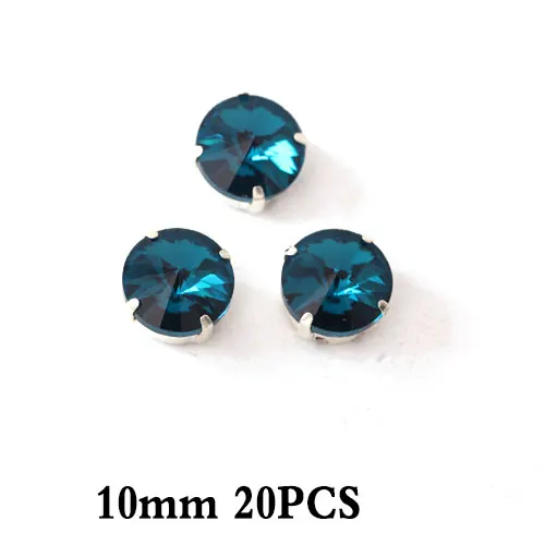 10mm 20pcs Горячее предложение! Распродажа! Павлиньи стразы из голубого стекла, стразы для пришивания, стразы для свадебного платья Y3502 - Цвет: 10mm 20pcs