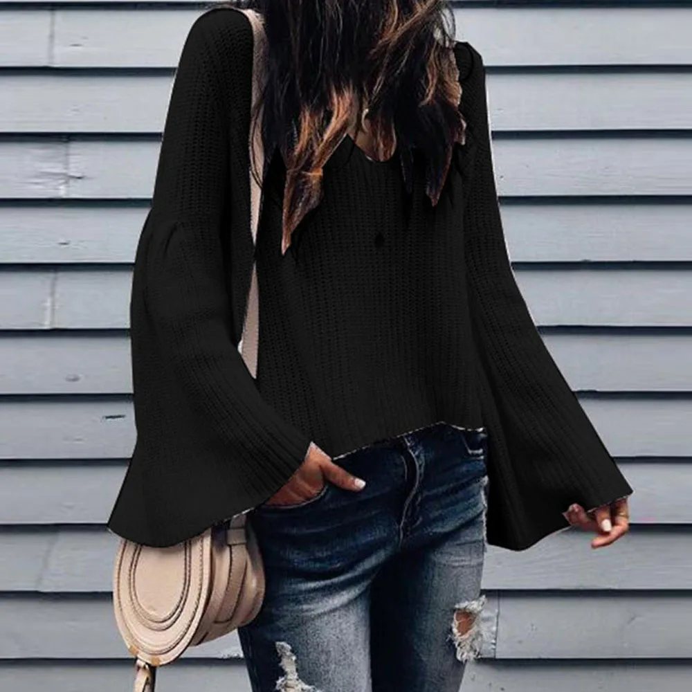 

Freshing Women's Loose Long Sleeve Pullover Sweater Shirt Ladies Loose Blouse V-neck Knit Tops Fashion Women Clothing Lady