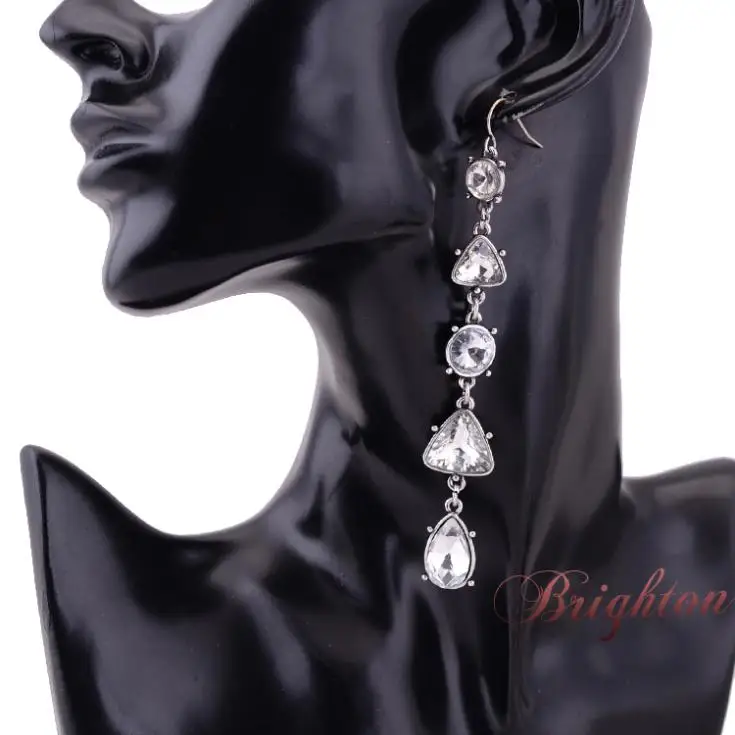 Women Fashion Luxury Noble Jewelry Silver Plated Shiny Crystal Statement Long Hook Dangle Earrings Bijoux | Украшения и