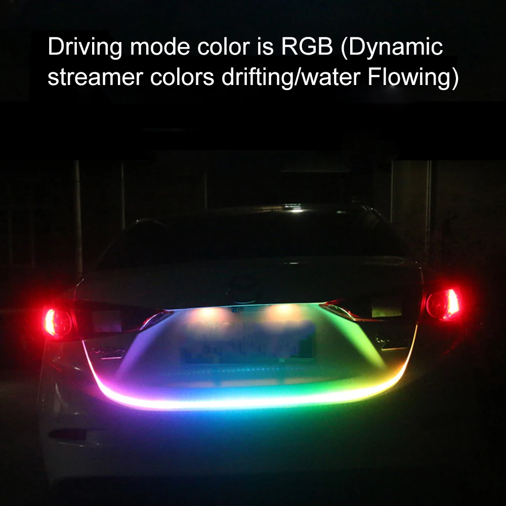 47,6 дюймов RGB красочный струящийся светодиодный фонарь для автомобиля, светодиодный фонарь для багажника, динамические мигалки, сигнальный светильник, задний фонарь, светодиодный светильник
