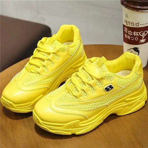 Mhysa/ женские кроссовки; модная повседневная обувь; женские удобные дышащие сетчатые туфли на плоской подошве; женские кроссовки на платформе; Femme - Цвет: Цвет: желтый