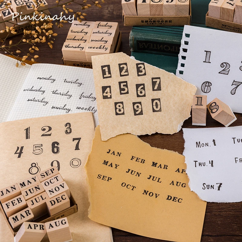 Винтажный номер недели месяц Время планировщик штамп DIY деревянные и резиновые