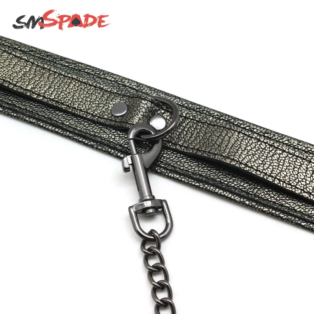 SMSPADE темно-зеленый ошейник из натуральной кожи и металлический поводок для